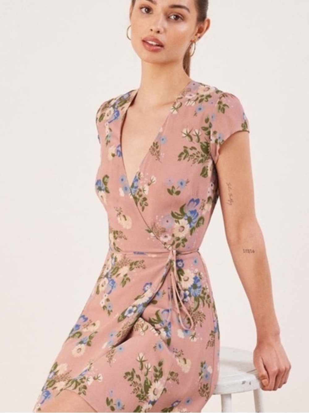 Reformation Dawn Irene Floral Wrap Mini Dress Pink Size S